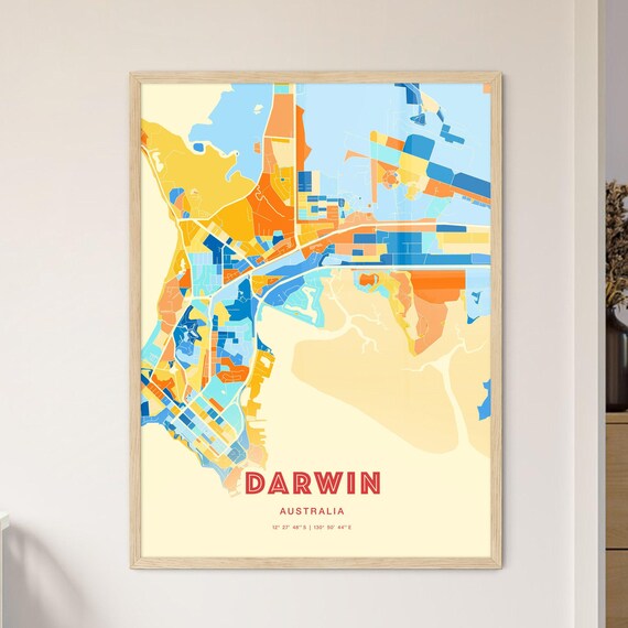 Darwin Australia City Map Blue Orange Street Map Poster Gift Decor