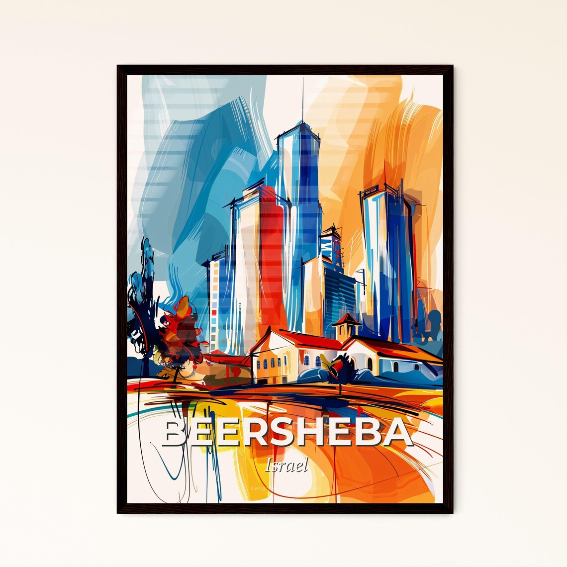 Beersheba Israel Vibrant Watercolor Modern Skyline Art Poster