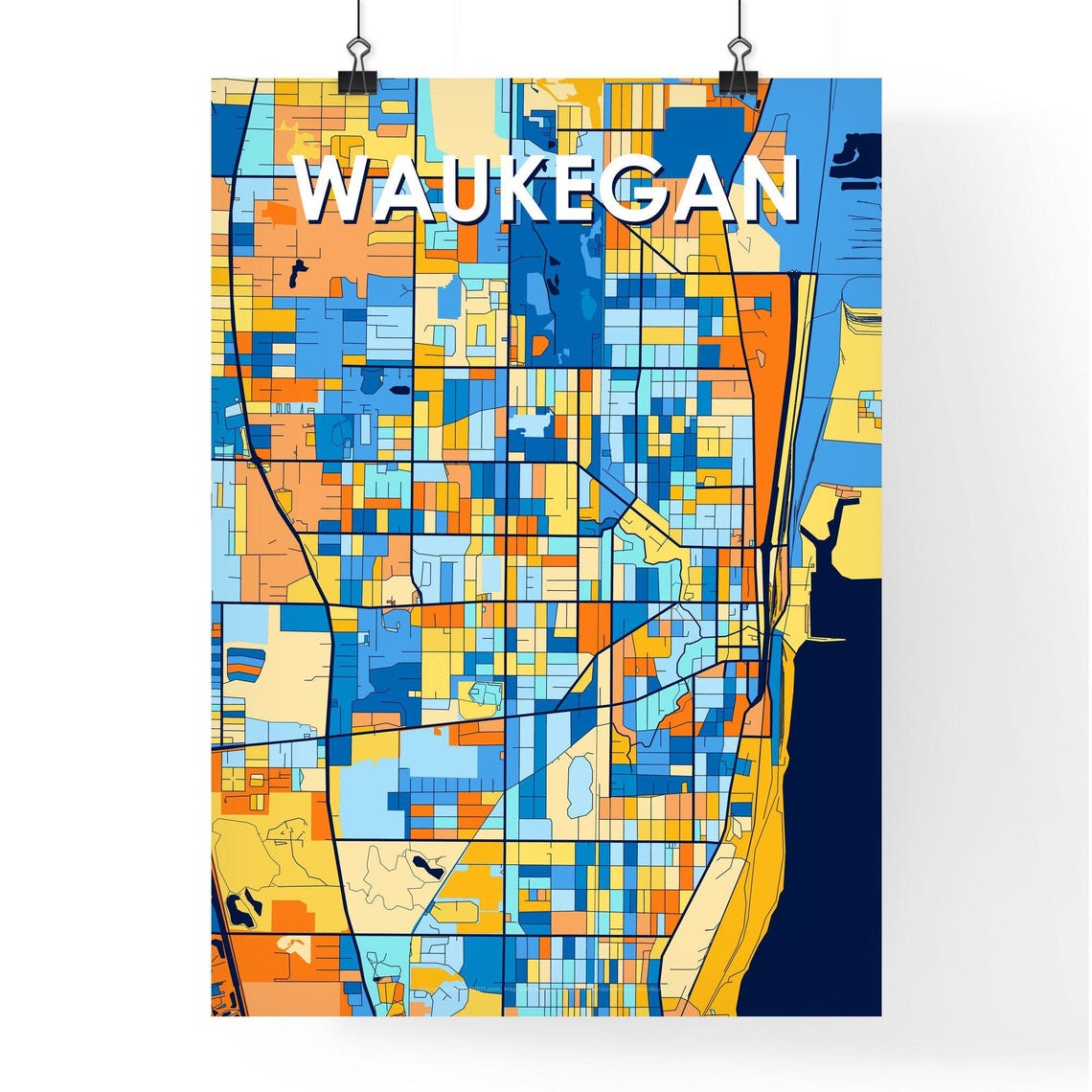 Waukegan Illinois Lakefront City Map Colorful Art Print Decor - Image 4
