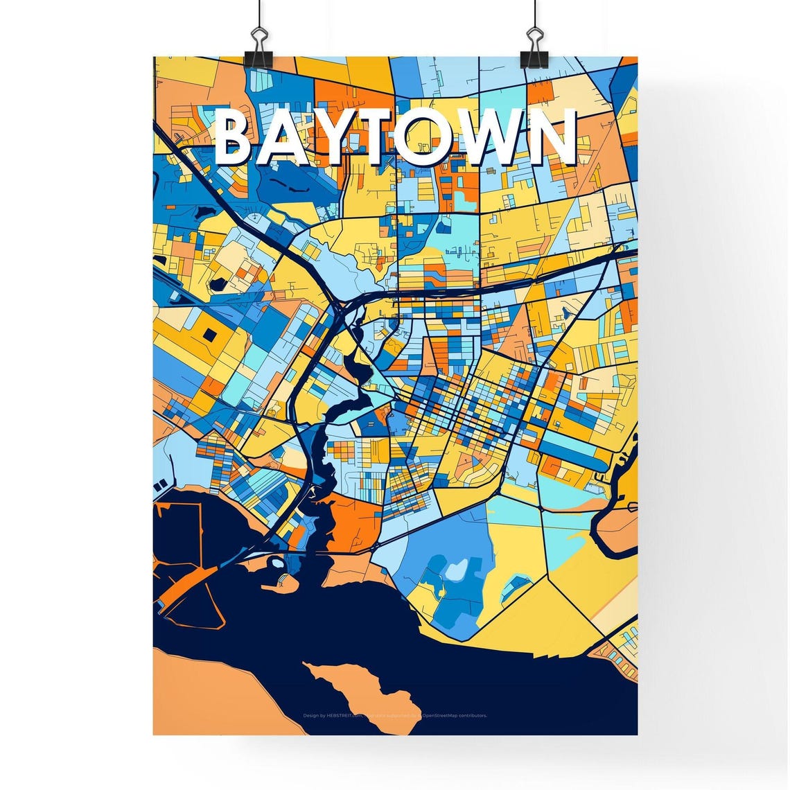 Baytown Texas Vibrant Blue Orange Mosaic City Street Map Poster - Image 4