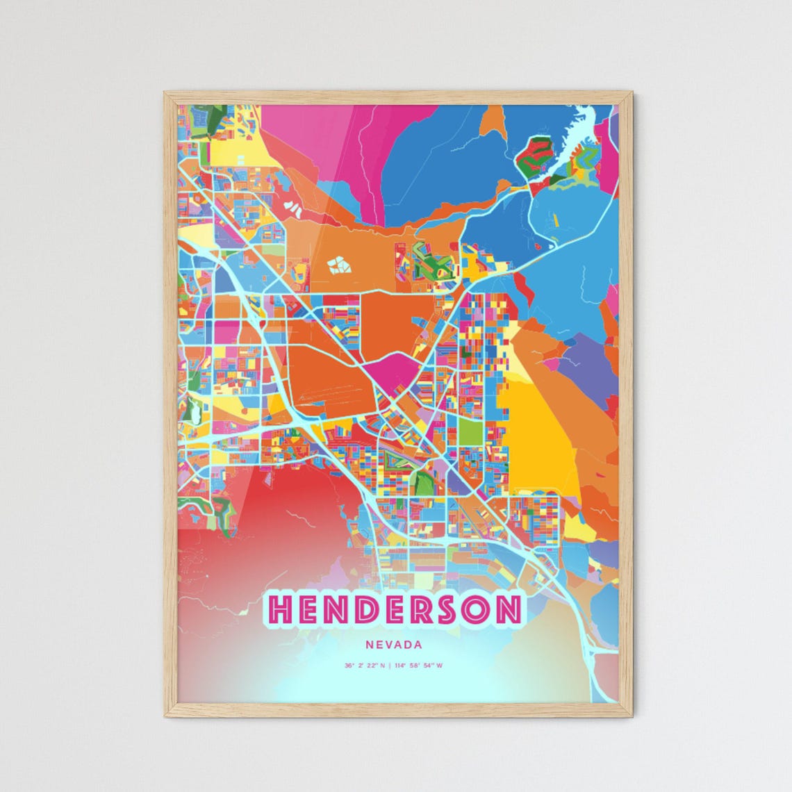 Henderson Nevada Customizable Colorful City Map Poster For Home Decor