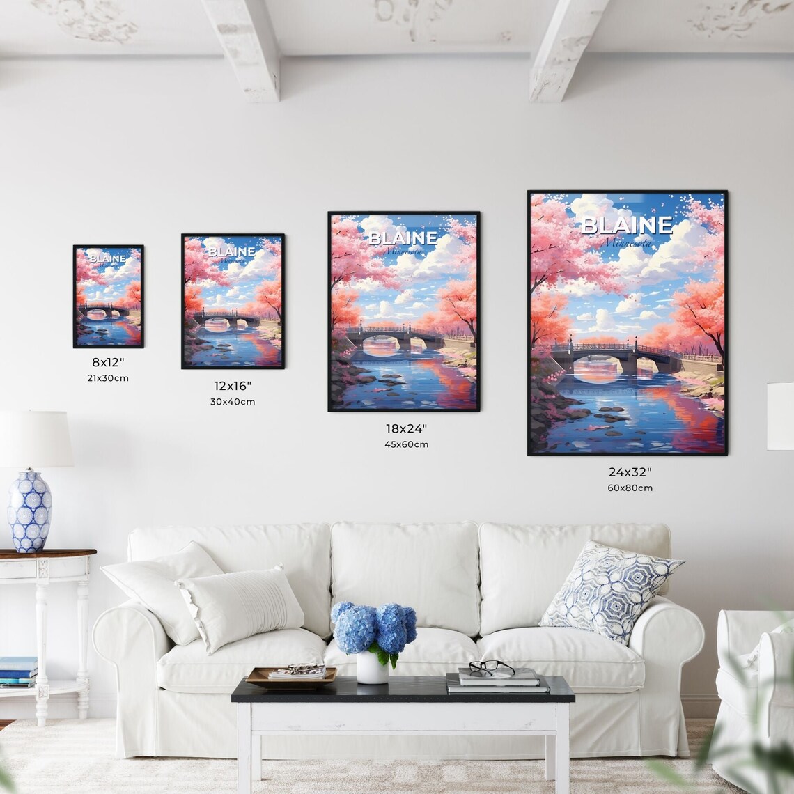 Blaine Minnesota Cherry Blossom River Bridge Travel Poster Art - Image 3