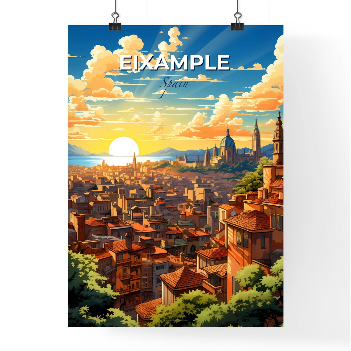 Eixample Spain Barcelona District Golden Sunset Rooftops Poster - Image 4