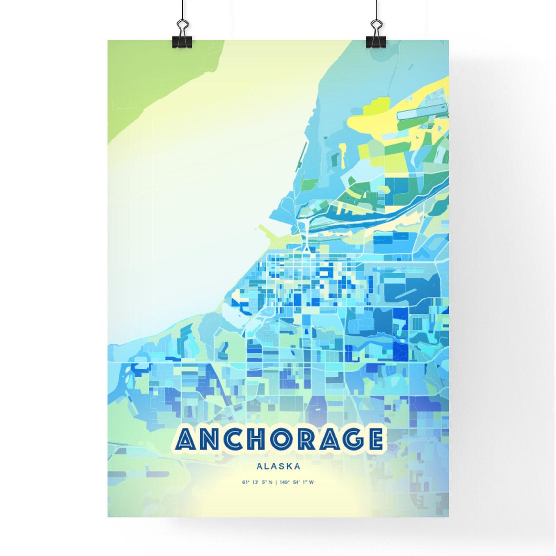 Anchorage Alaska Bluish Gradient City Map Art Poster Customizable - Image 3