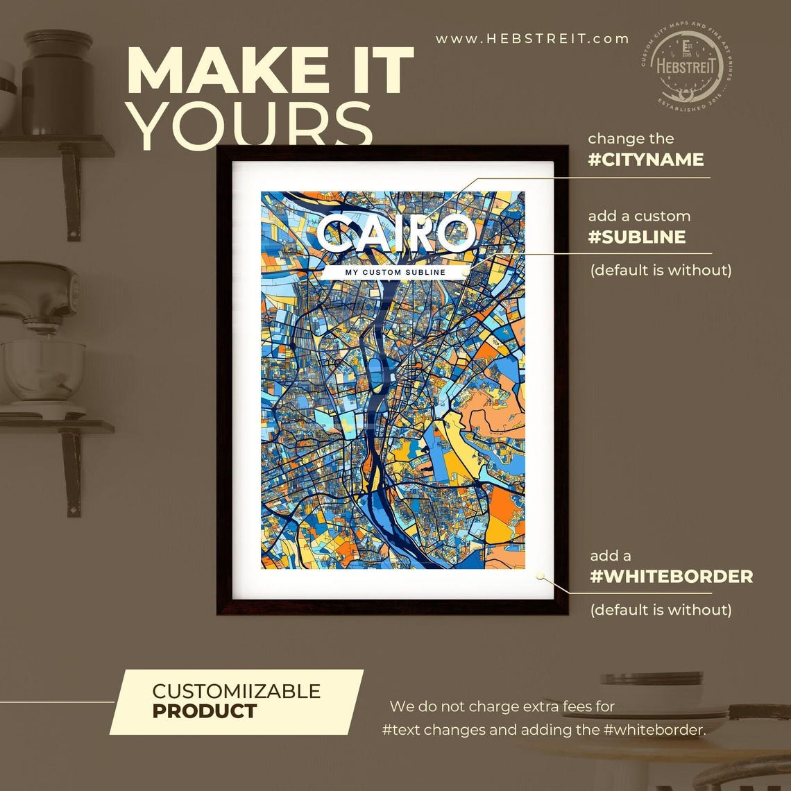 Cairo Egypt City Map Blue Orange Street Map Poster Africa Gift - Image 2