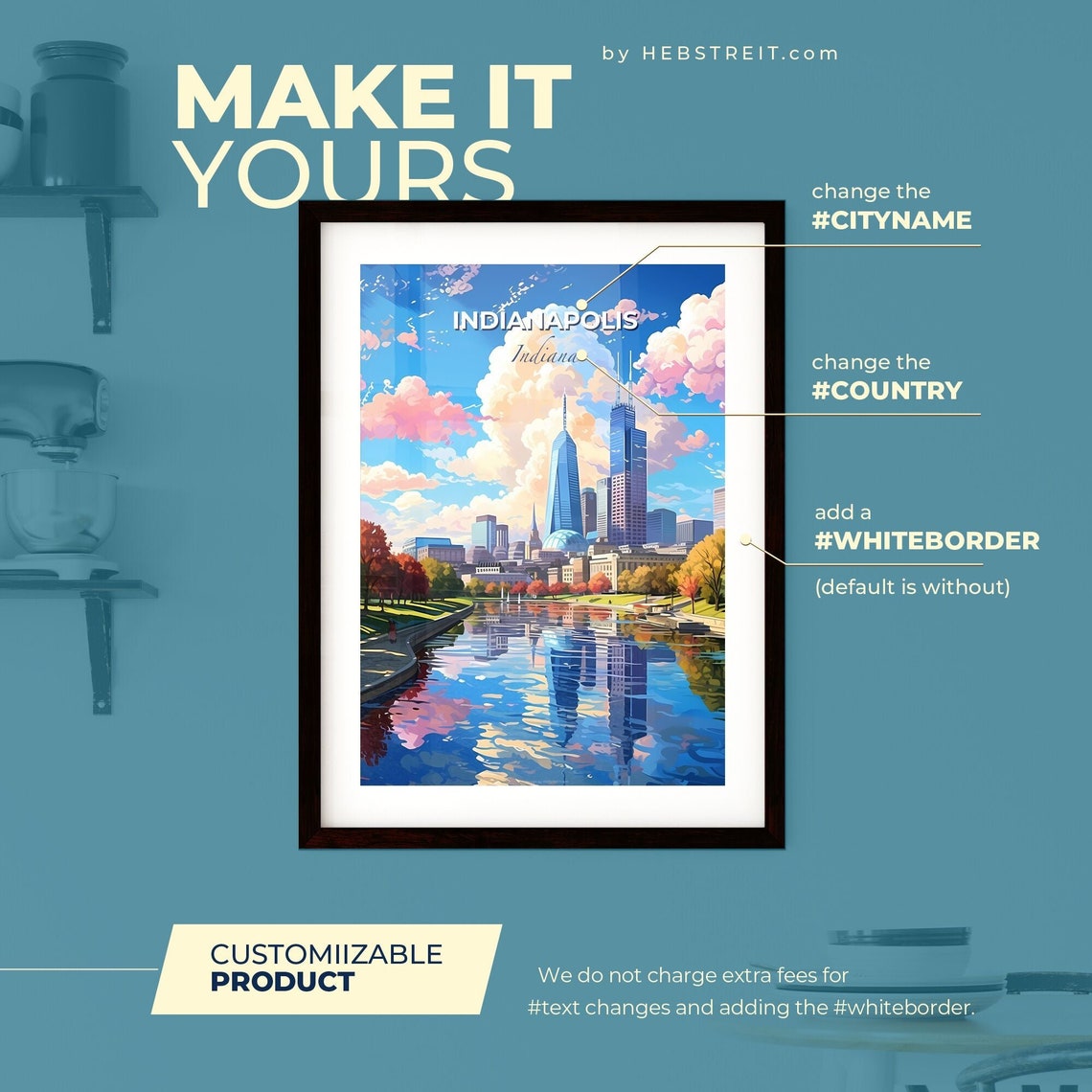 Indianapolis Indiana River Reflection Skyline Autumn Travel Poster - Image 2