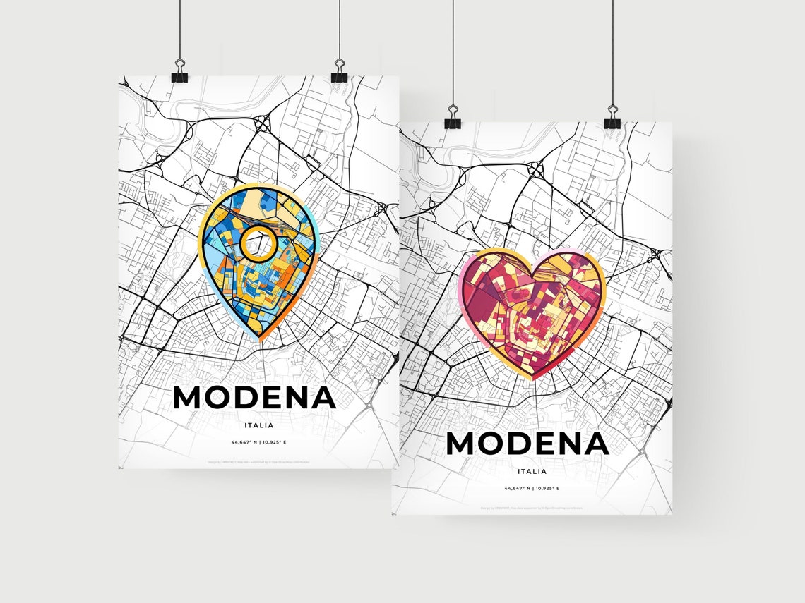 Modena Italy Where It All Began Heart Map Coordinates Poster - Image 2