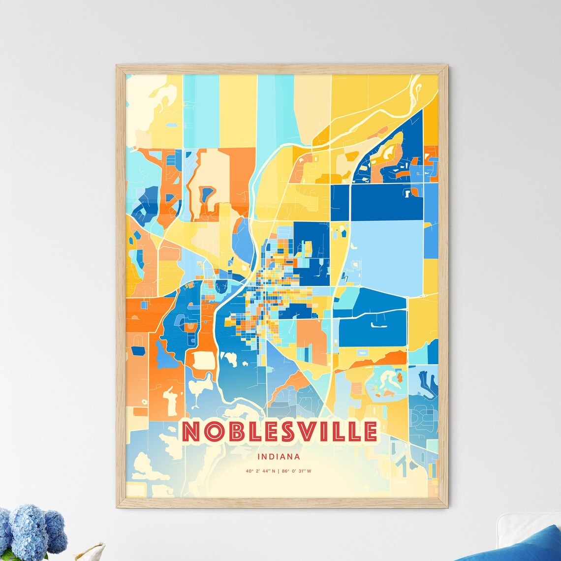 Noblesville Indiana Blue Orange City Map Art Home Decor Poster - Image 3