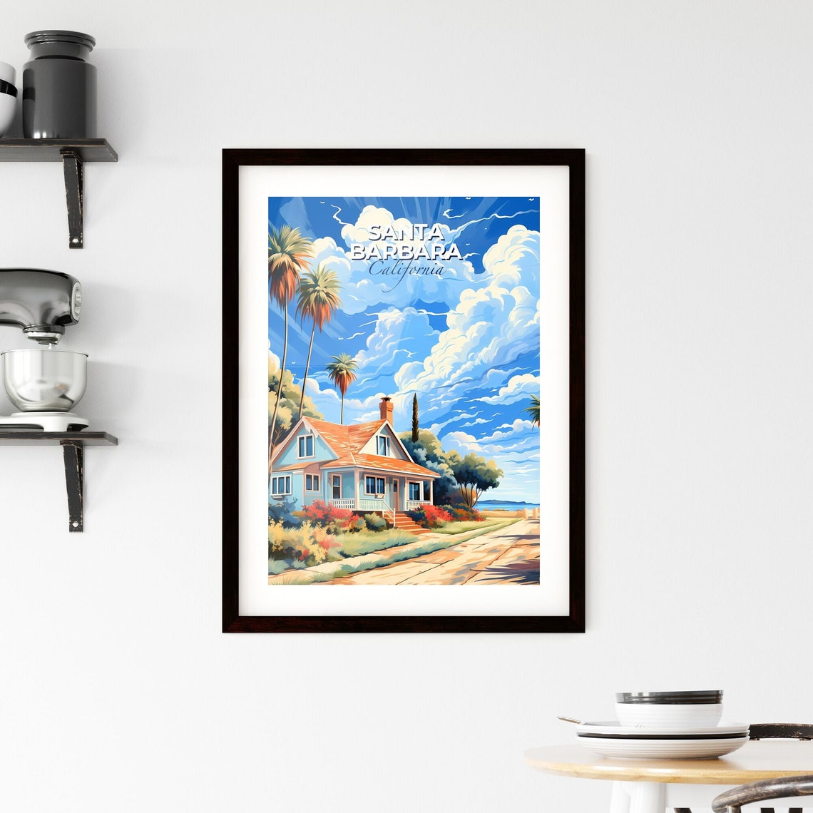 Santa Barbara California Beach Bungalow Palms Coastal Travel Poster - Image 2