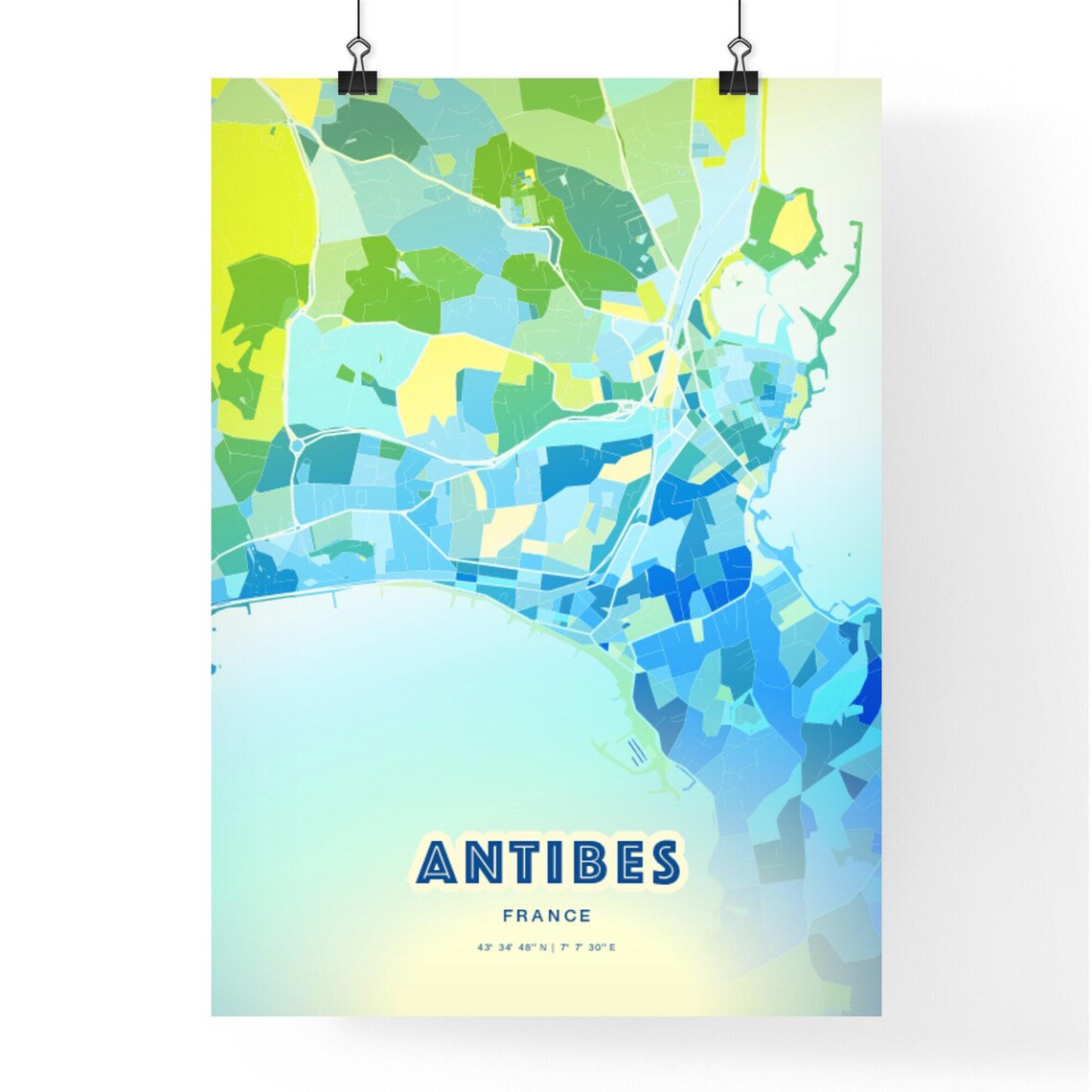 Antibes France Custom Blue Green City Map Art Poster Travel Decor Gift - Image 2