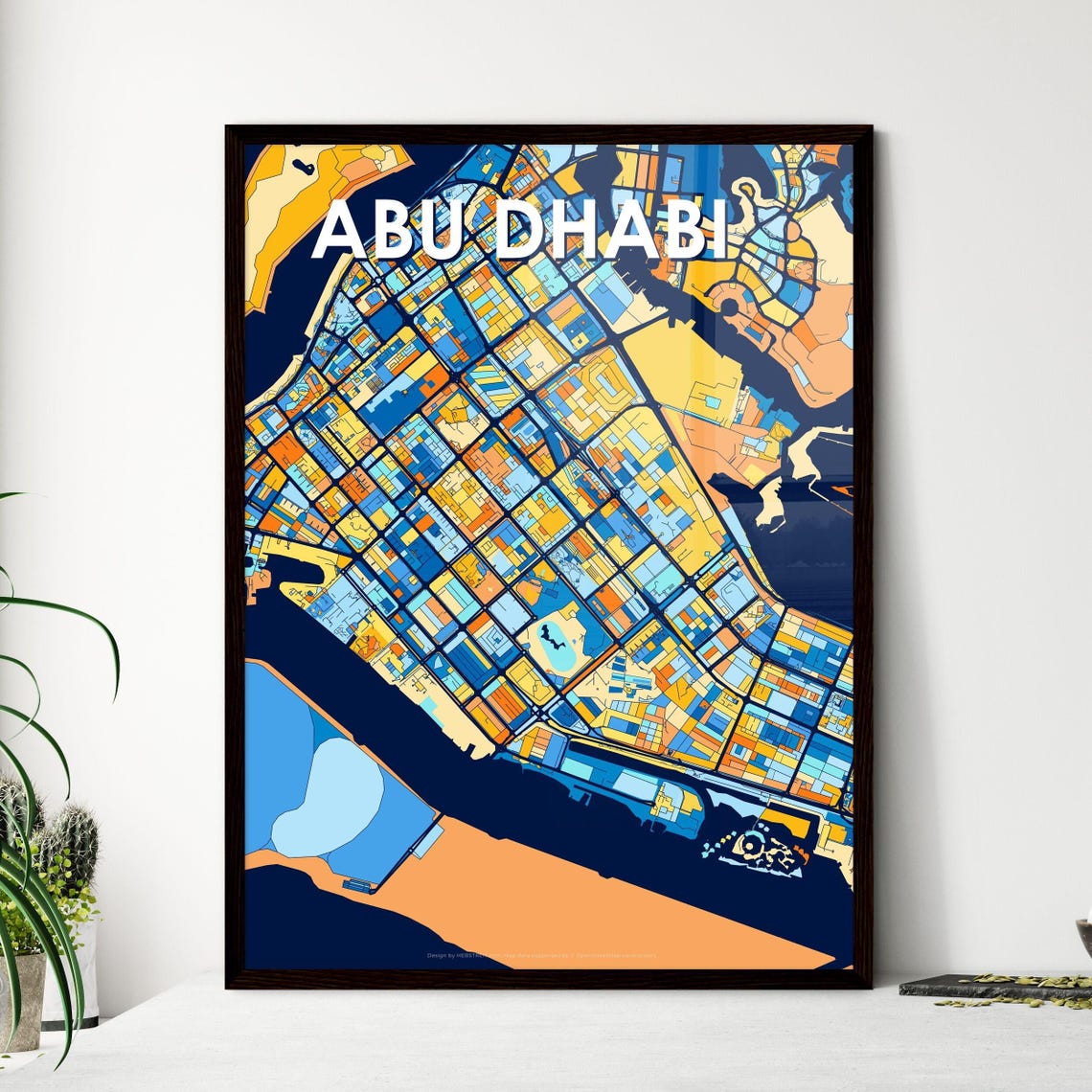 Abu Dhabi UAE Colorful Modern City Street Map Travel Decor Poster