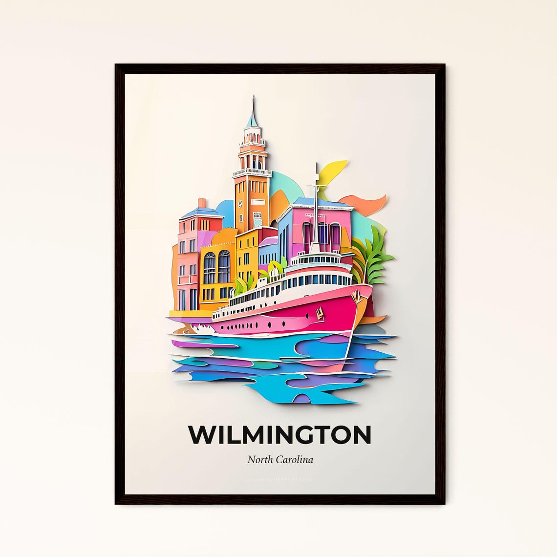 Wilmington North Carolina Cruise Ship Colorful Paper Cut Poster