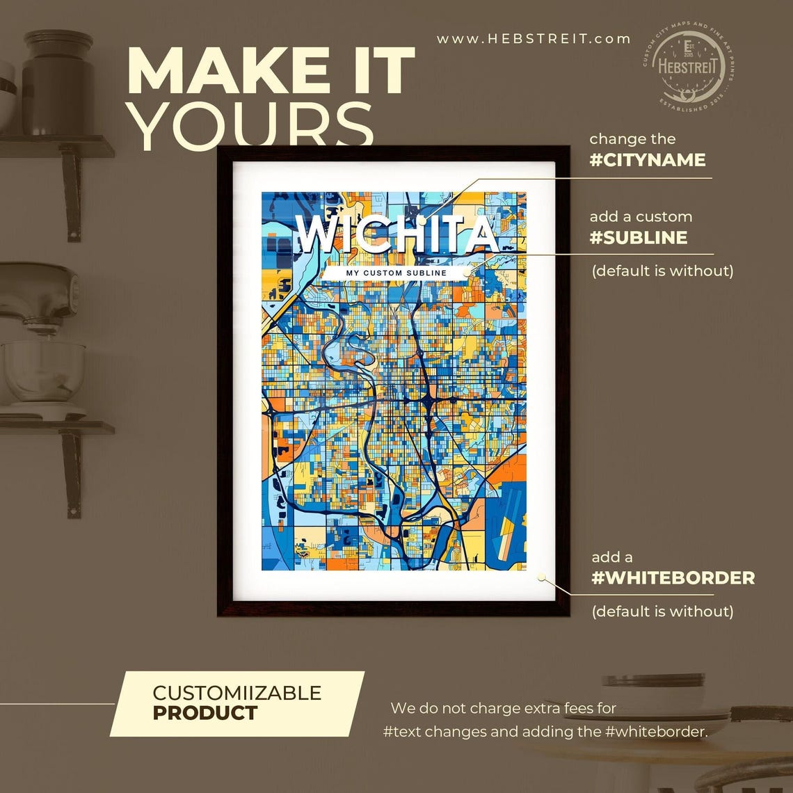 Wichita Kansas City Map Poster Vibrant Modern Home Wall Decor Art - Image 2