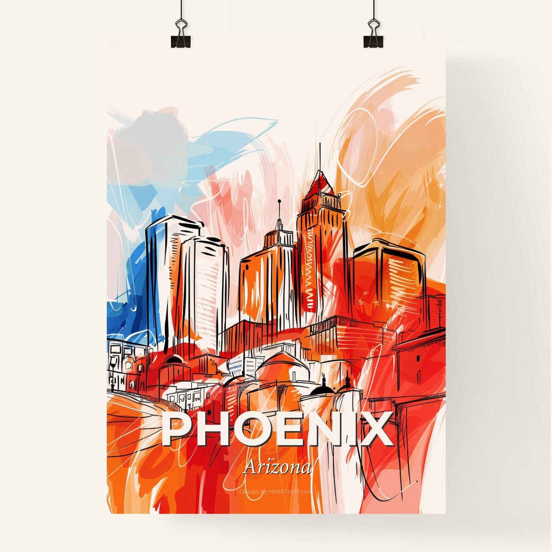 Phoenix Arizona Colorful Abstract Downtown Towers Skyline Poster - Image 4