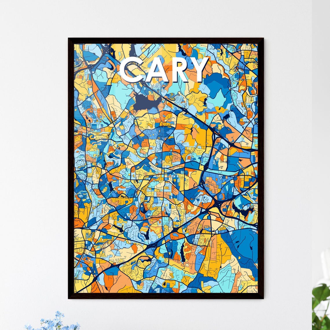 Cary North Carolina Vibrant Colorful Illustrated Street Map Art Poster