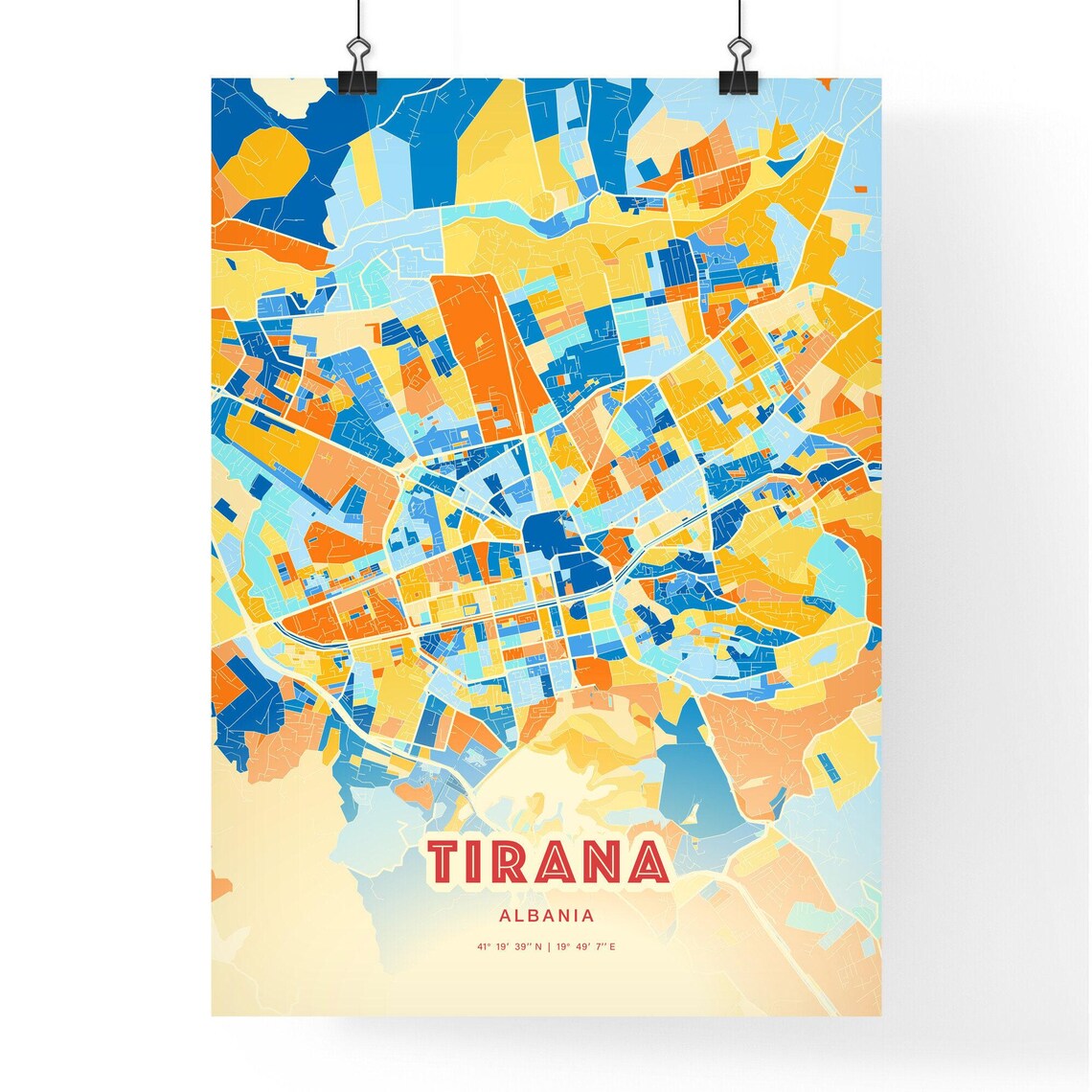 Tirana Albania Colorful City Map Art Poster Blue And Orange Street Grid - Image 3