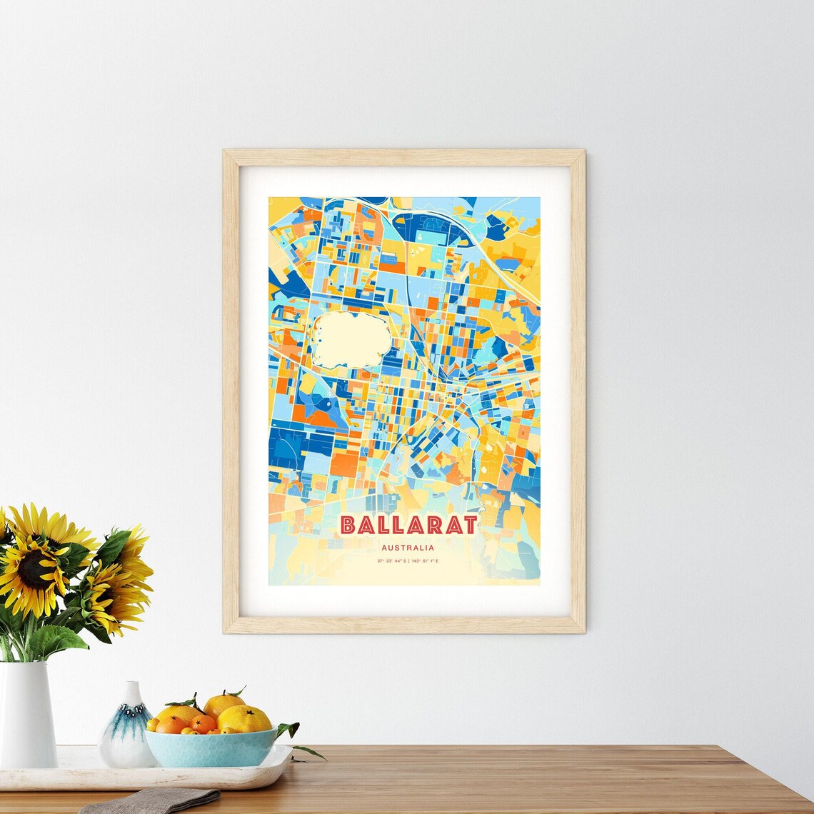 Ballarat Australia Colorful City Map Art Poster Blue And Orange Street Grid - Image 2