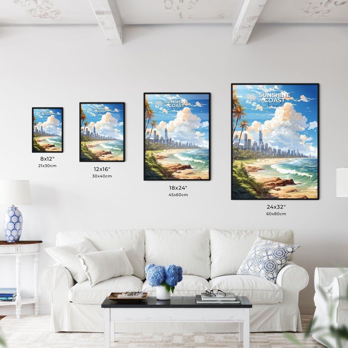 Sunshine Coast Australia Golden Surf Beach Skyline Travel Poster - Image 3