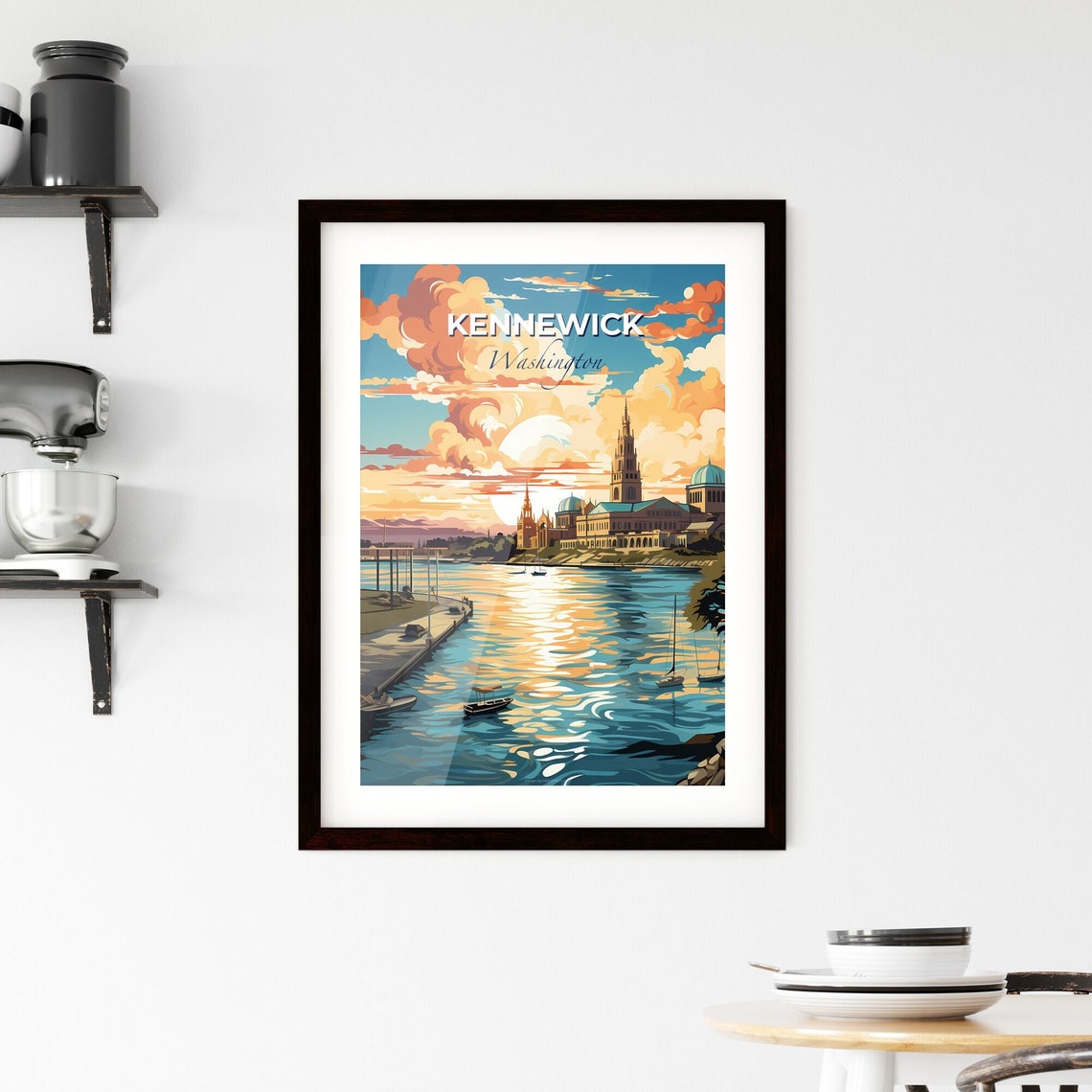 Kennewick Washington Waterfront Sunset Sailboat Travel Poster - Image 2