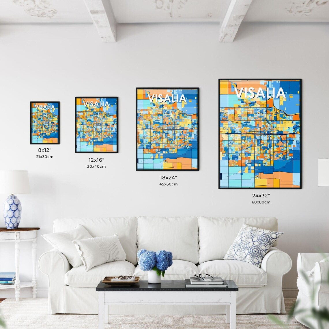 Vibrant Colorful City Map Art of Visalia California Poster for Home - Image 3