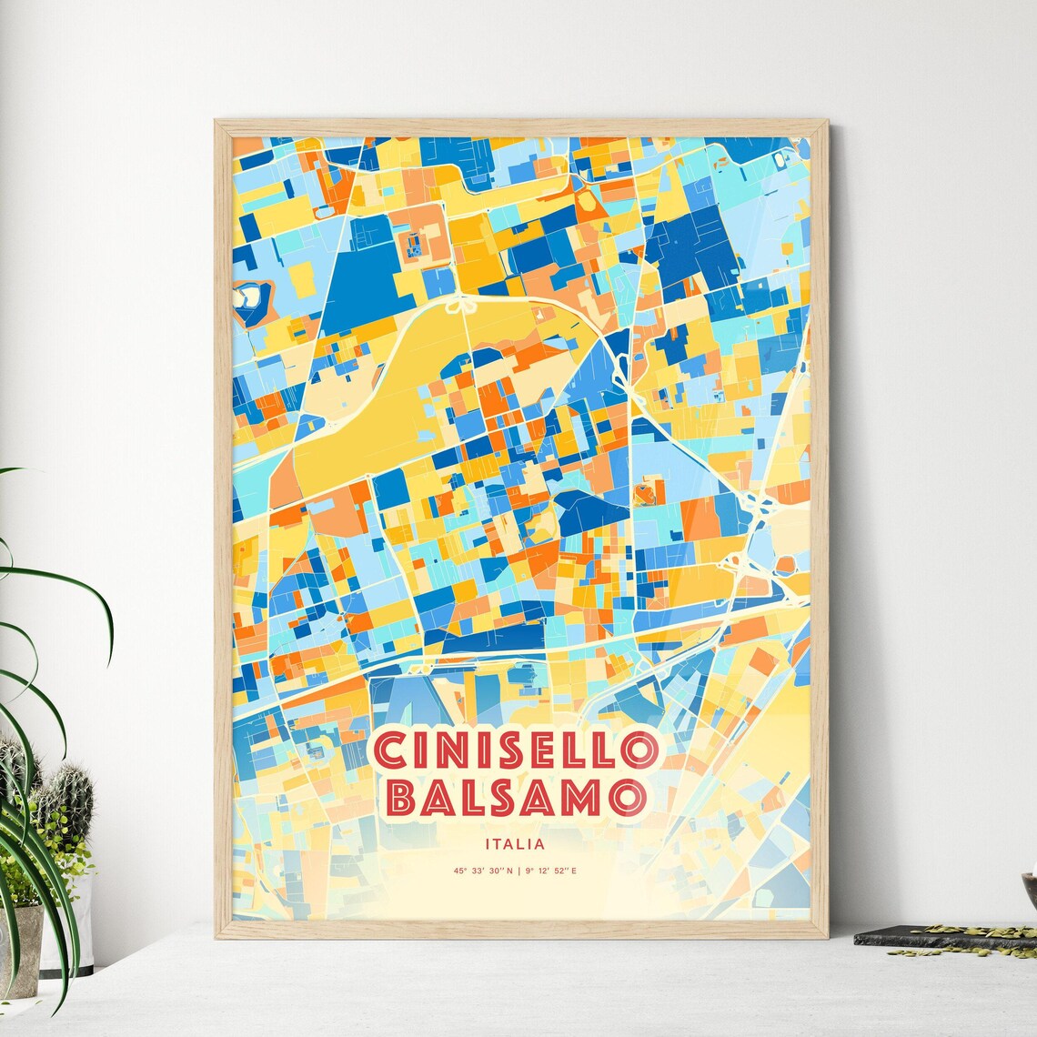 Cinisello Balsamo Italy Colorful Blue and Orange Retro City Street Map Wall Art