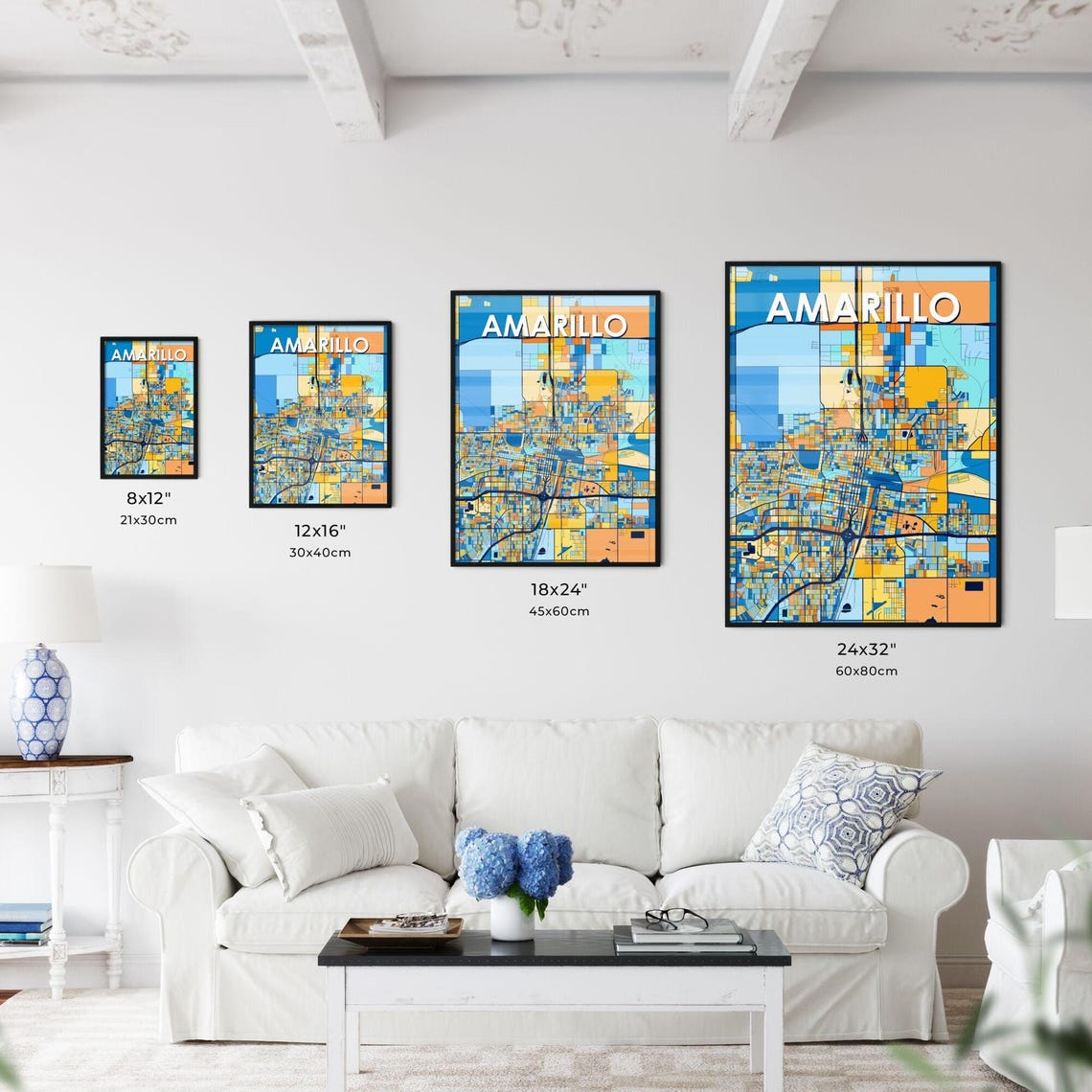 Amarillo Texas Stylish Vibrant Blue and Orange Mosaic City Map Poster - Image 3