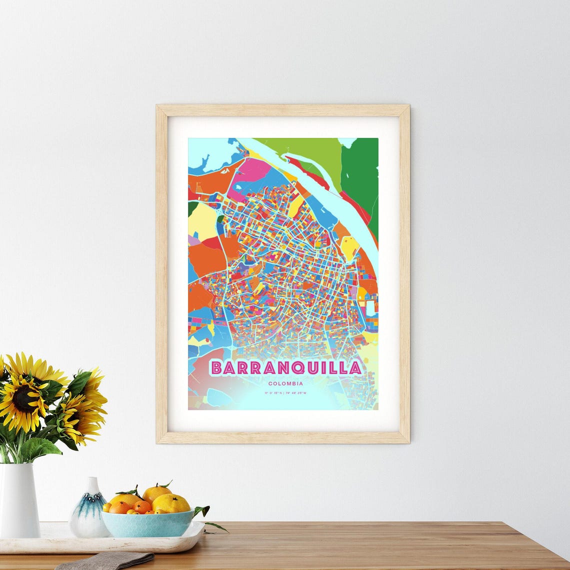 Barranquilla Colombia Crazy Colorful Mosaic City Map Art Poster - Image 2