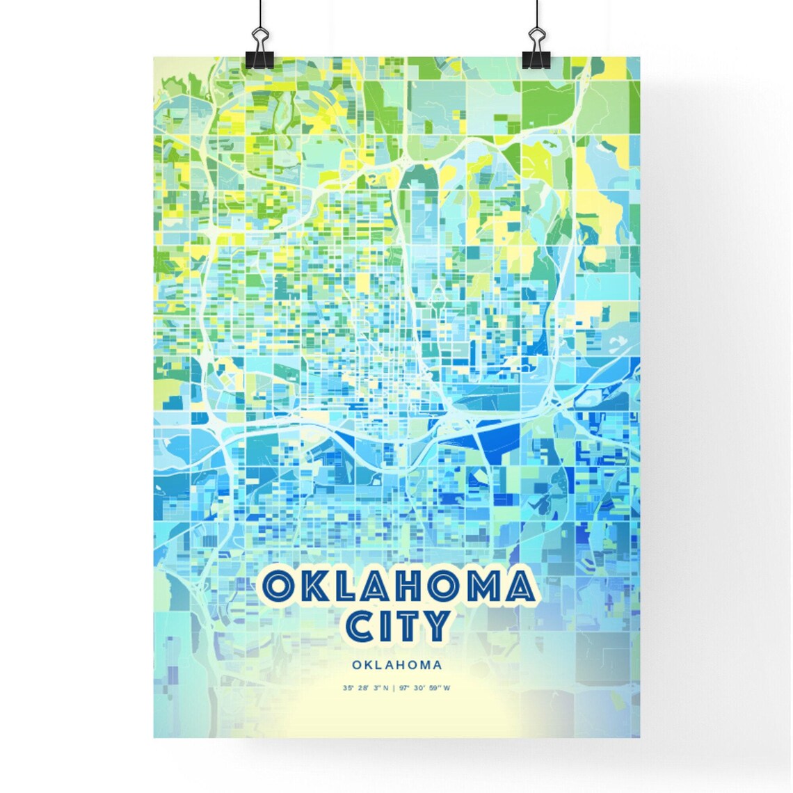 Oklahoma City Oklahoma Abstract Watercolor City Street Map Art Poster - Image 3