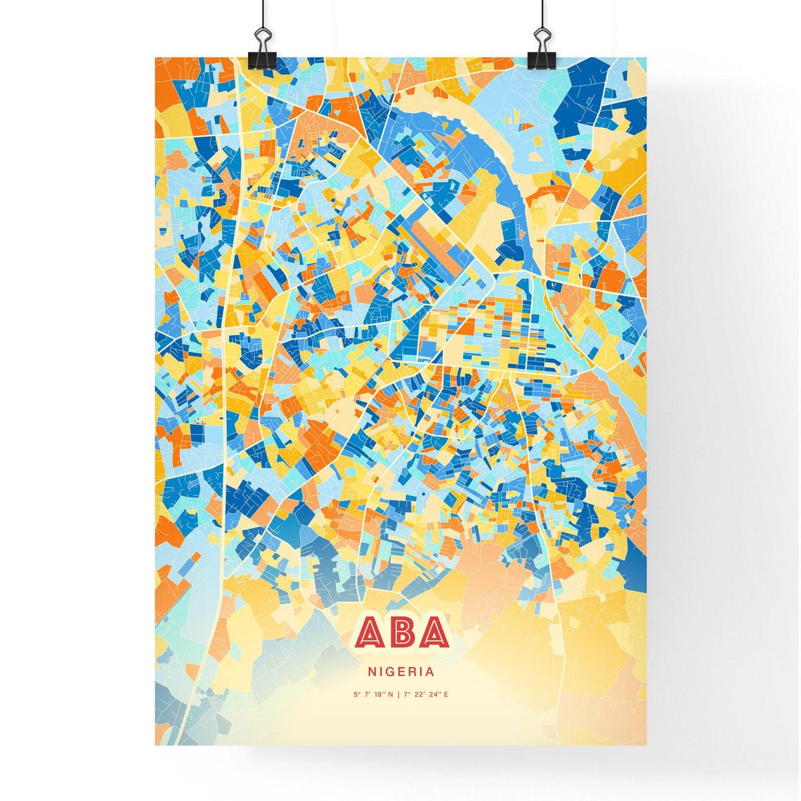 Aba Nigeria Blue Orange City Map With Coordinates Art Poster - Image 3