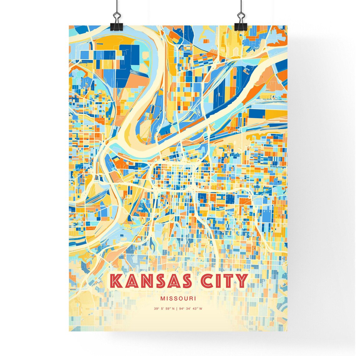 Kansas City Missouri Colorful City Map Art Coordinates Poster - Image 3