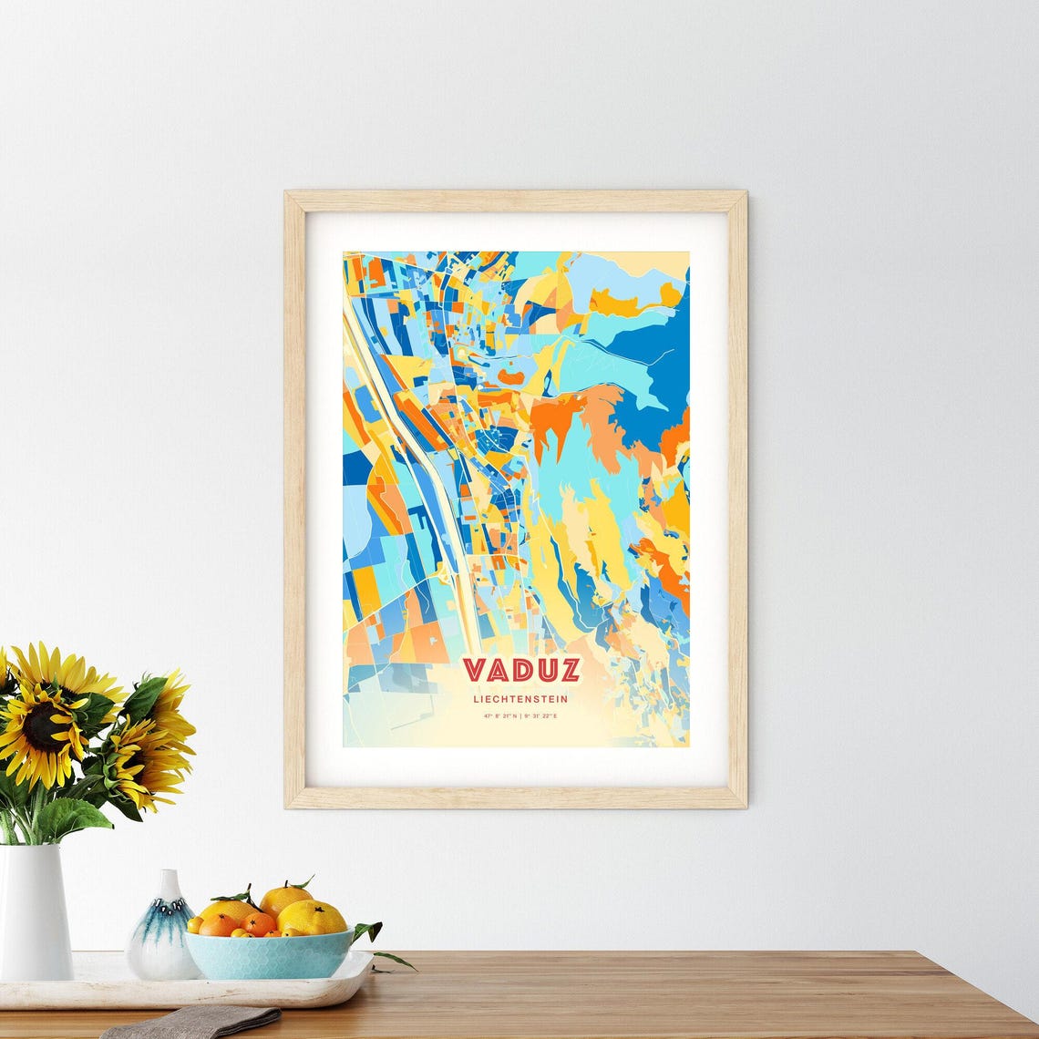 Vaduz Liechtenstein Colorful City Map Coordinates Travel Poster - Image 2