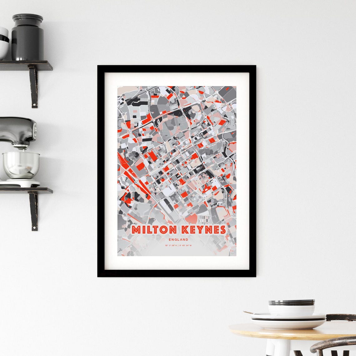 Milton Keynes England Modern Red Expressive City Map Art Poster - Image 3
