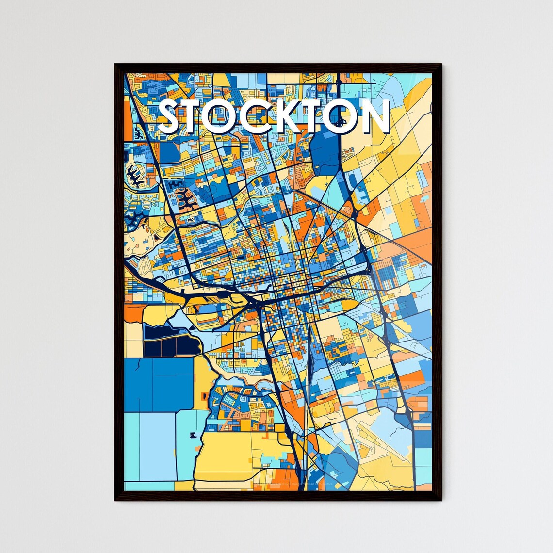 Stockton California City Map Poster Vibrant Modern Home Wall Decor