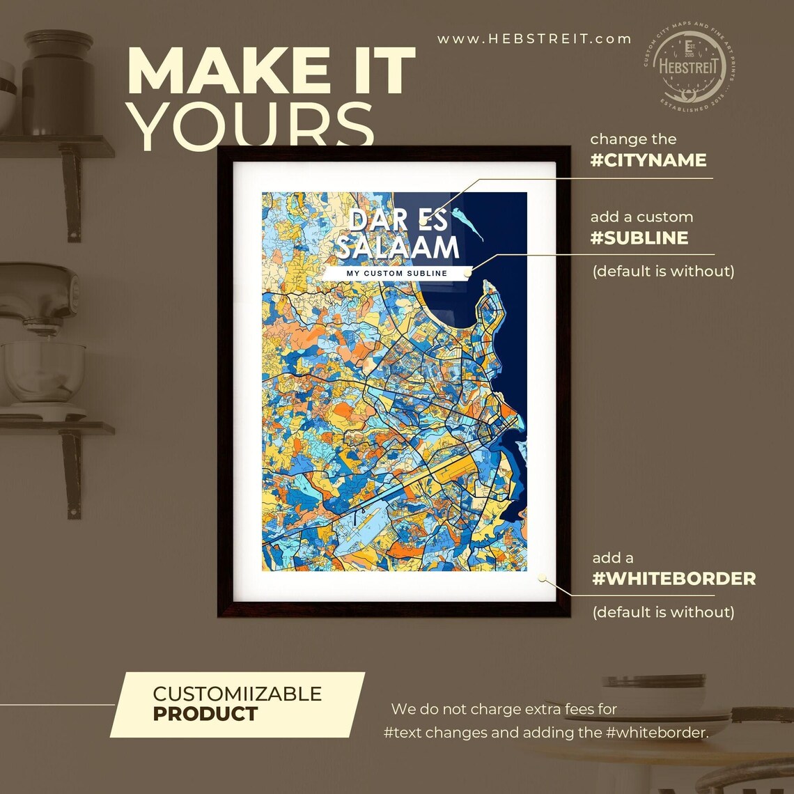 Dar Es Salaam Tanzania Colorful Blue Orange City Street Map Art Poster - Image 2