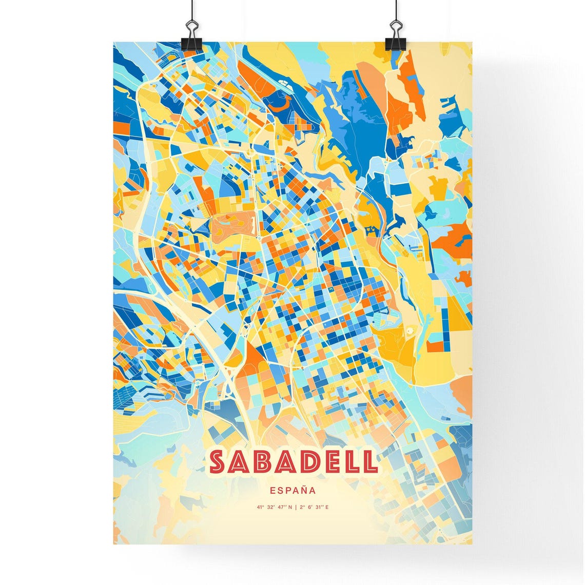 Sabadell Spain Colorful Blue Orange City Map Retro Art Print - Image 3