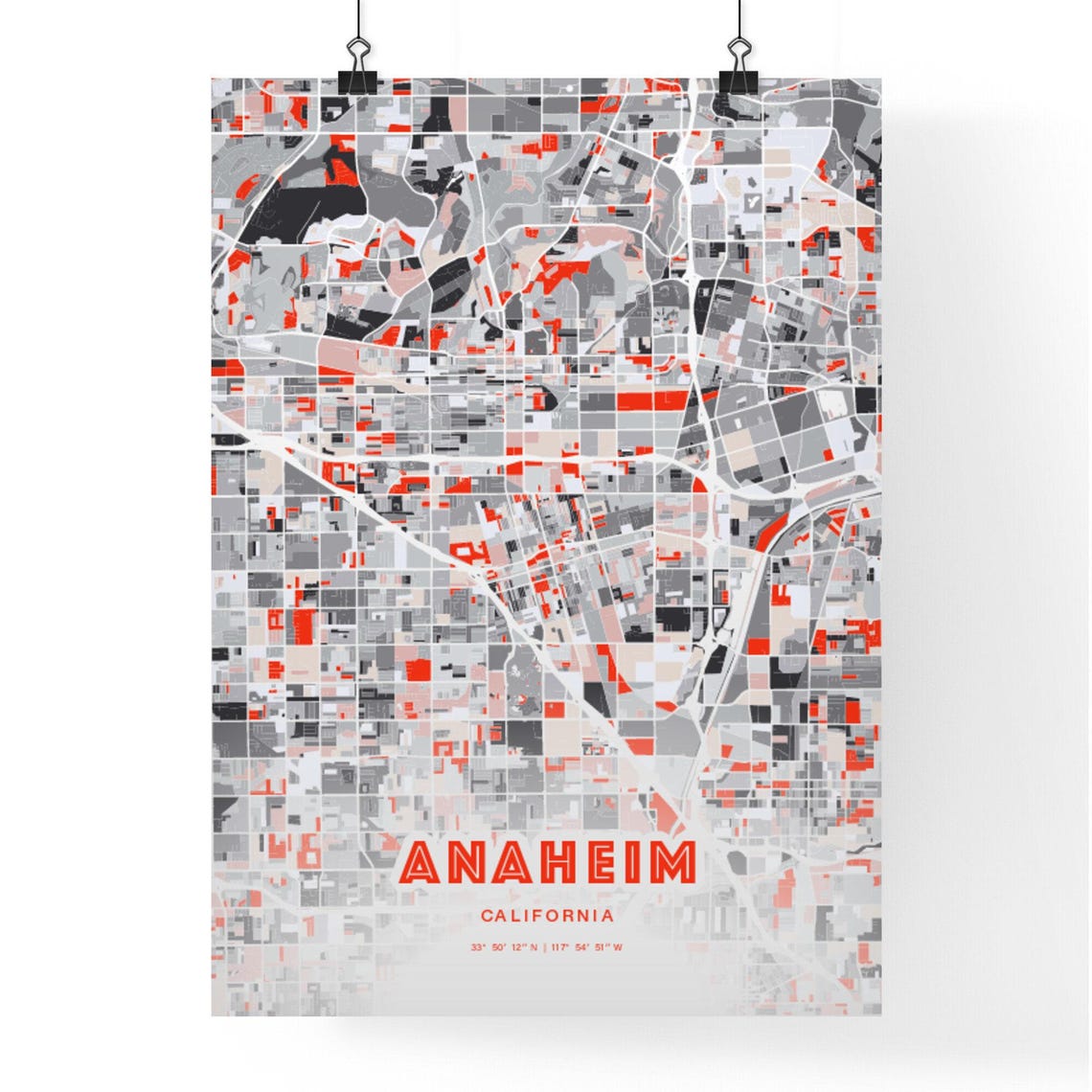 Anaheim California Expressive Red Bold Modern City Map Art Poster - Image 3