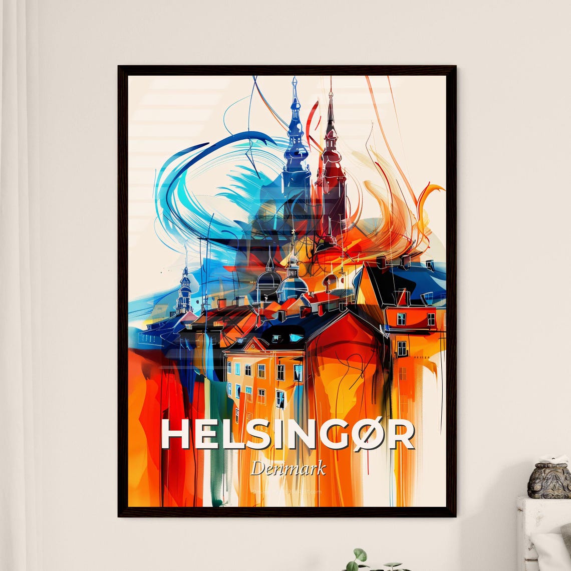 Helsingor Denmark Colorful Abstract Spires Rooftops Skyline Poster