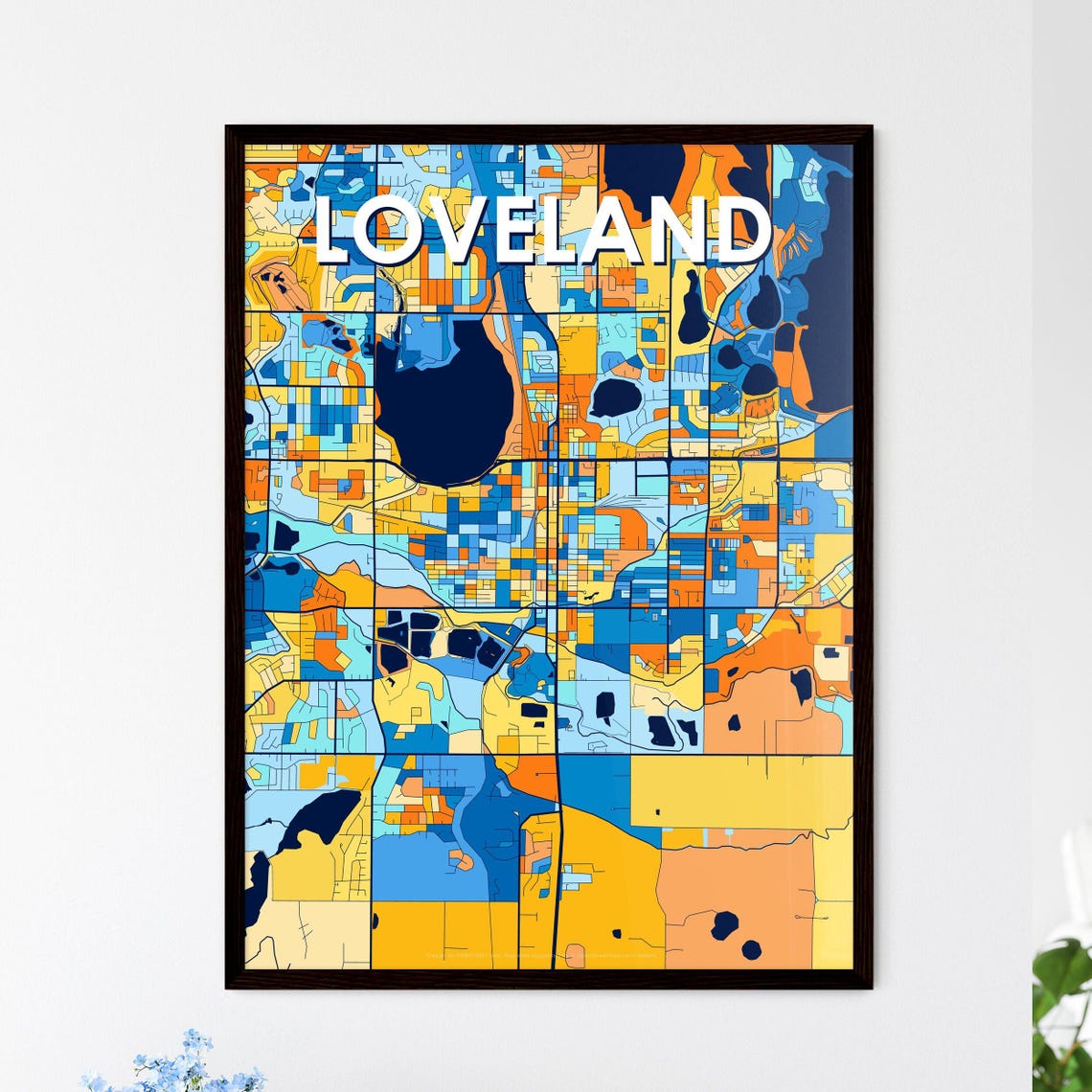 Loveland Colorado Colorful Blue and Orange City Map Art Poster