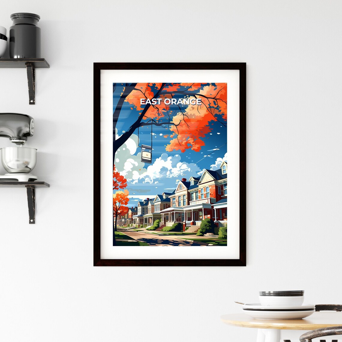 East Orange New Jersey Historic Row Houses Autumn Maple Tree Poster - Image 2