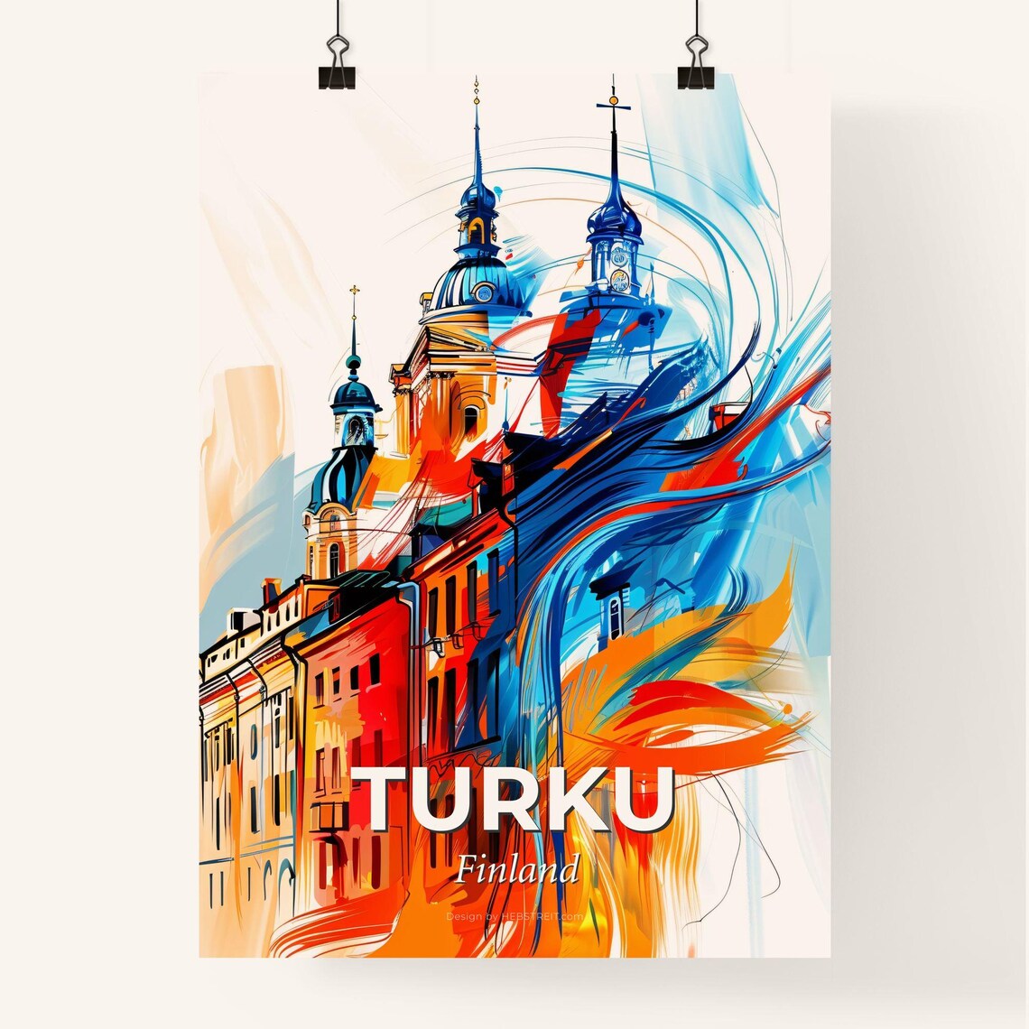 Turku Finland Colorful Abstract Twin Cathedral Towers Art Poster - Image 4
