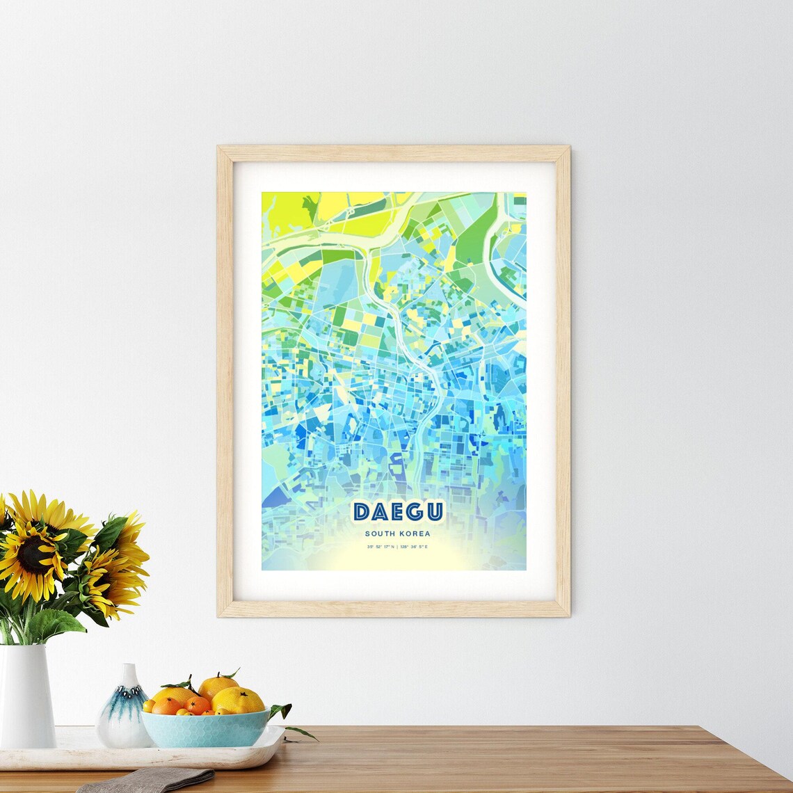 Cool Blue Street Map Art Poster of Daegu South Korea City Decor - Image 2