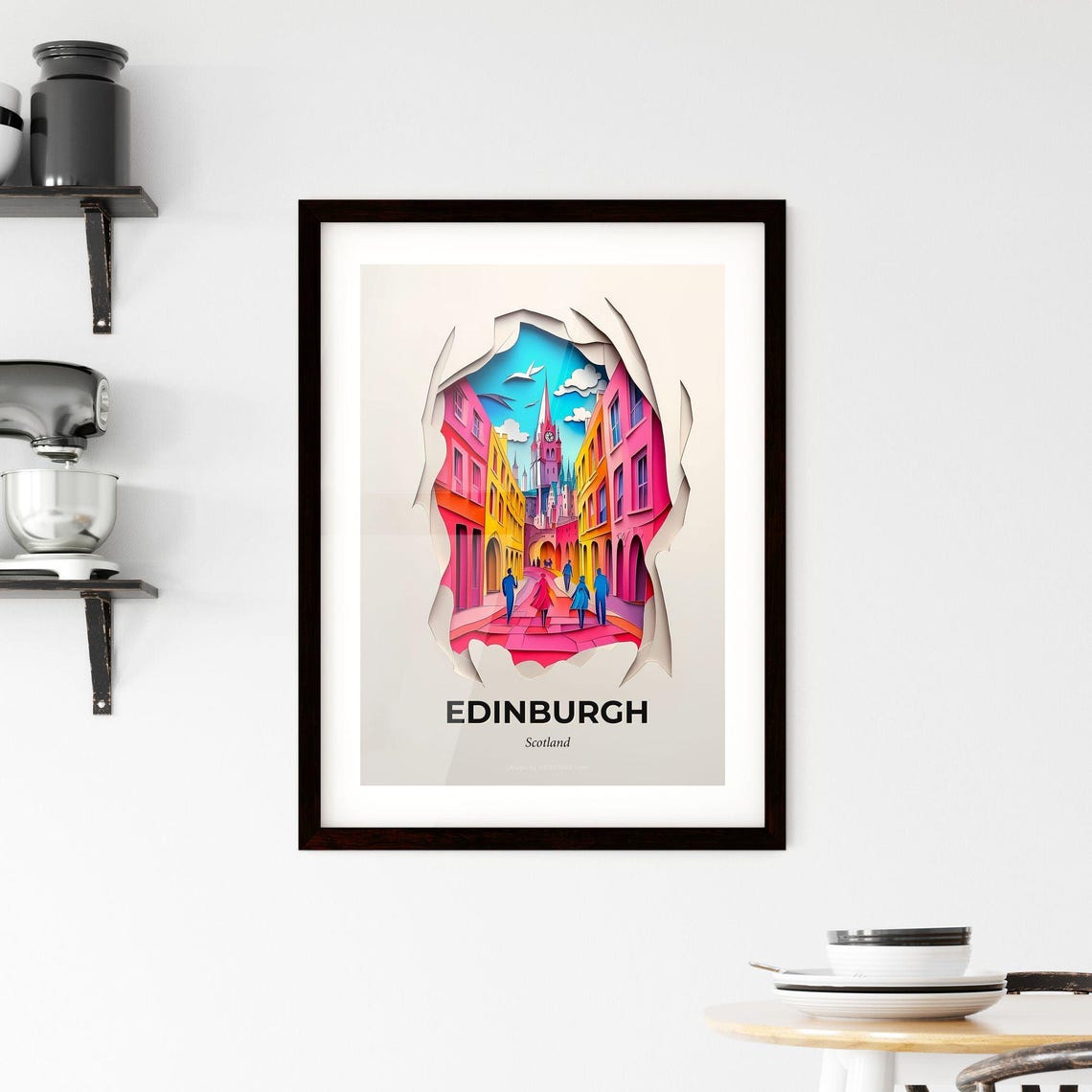 Edinburgh Scotland Colorful Paper Cut Street Clock Tower Poster - Image 2