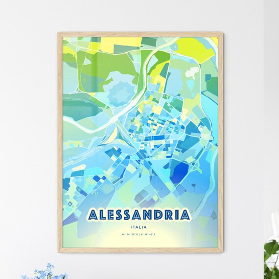 Alessandria Italy Abstract City Map Art Blue Green Pastel Travel Poster