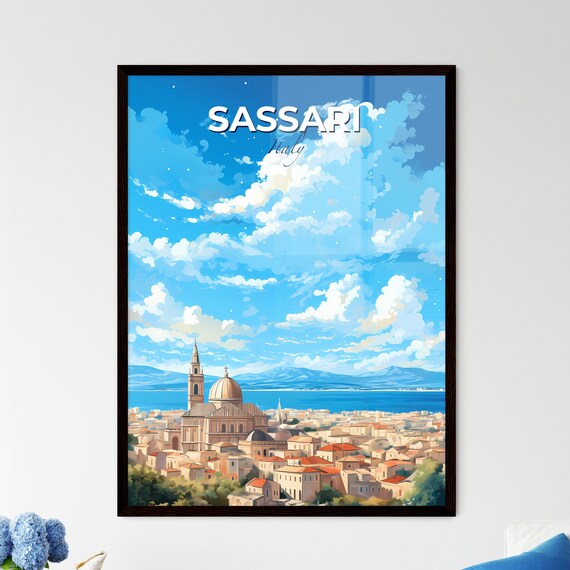 Sassari Italy Seaside Cathedral Domes Old Town Travel Poster