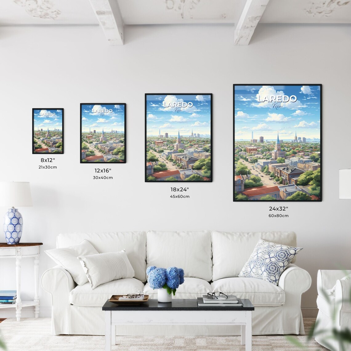 Laredo Texas Aerial City Street Church Spires Vintage Travel Poster - Image 3