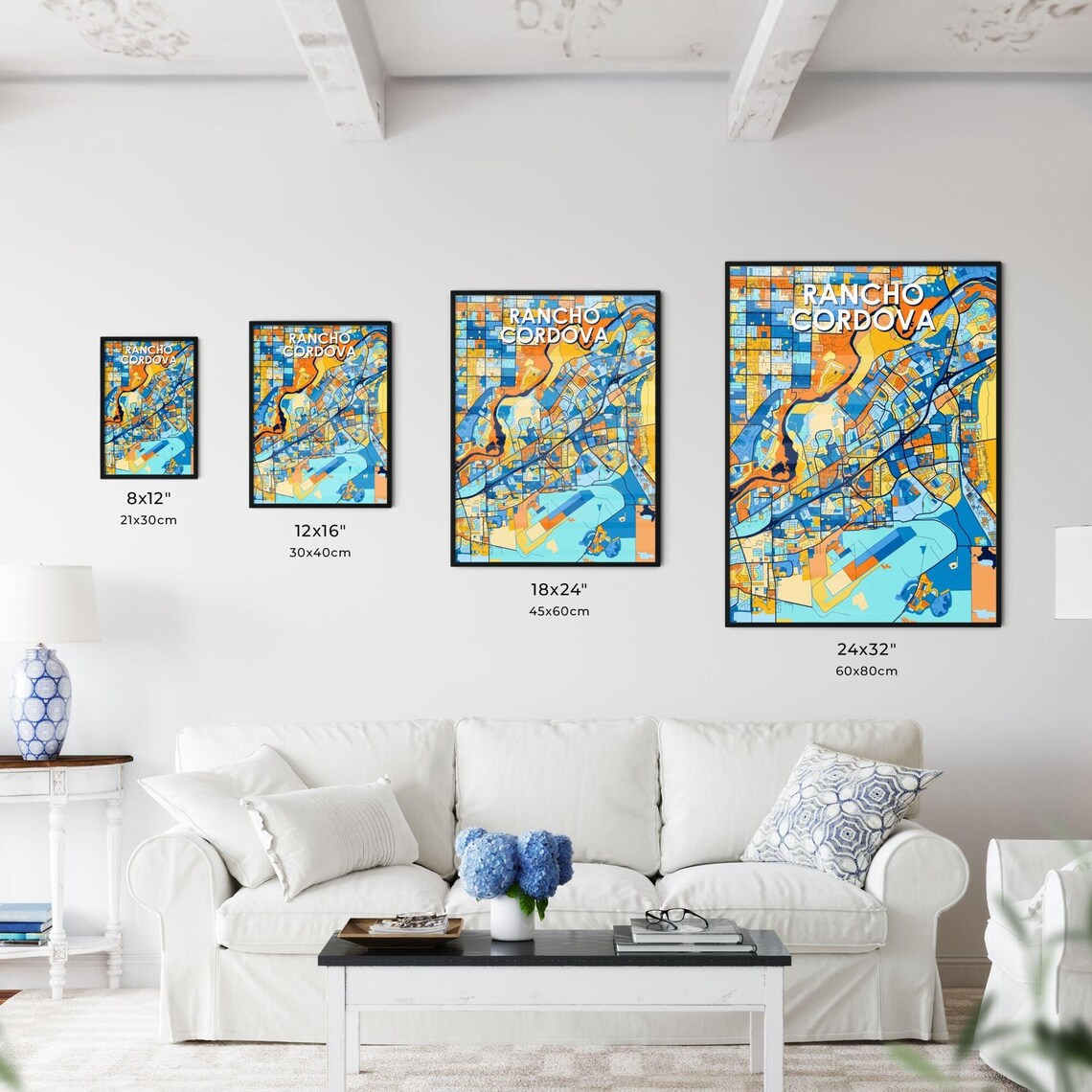 Rancho Cordova California Vibrant Colorful City Map Art Poster for Home Decor - Image 3