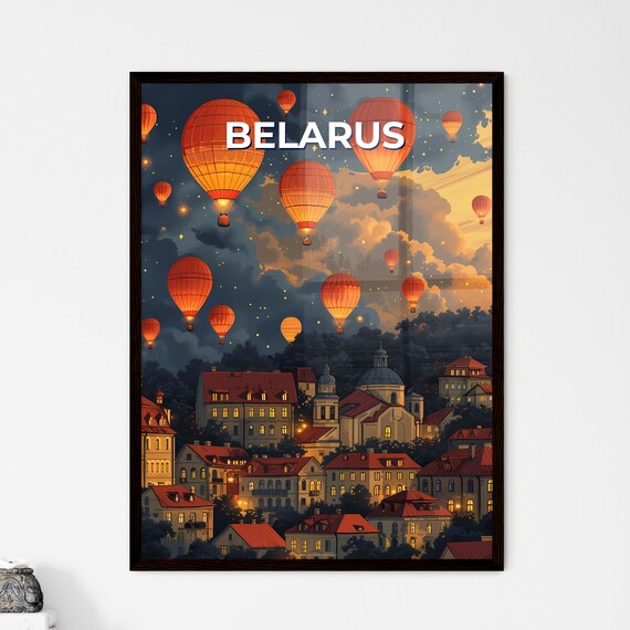 Belarus Hot Air Balloons Over Old Town Dusk Vintage Travel Poster Art