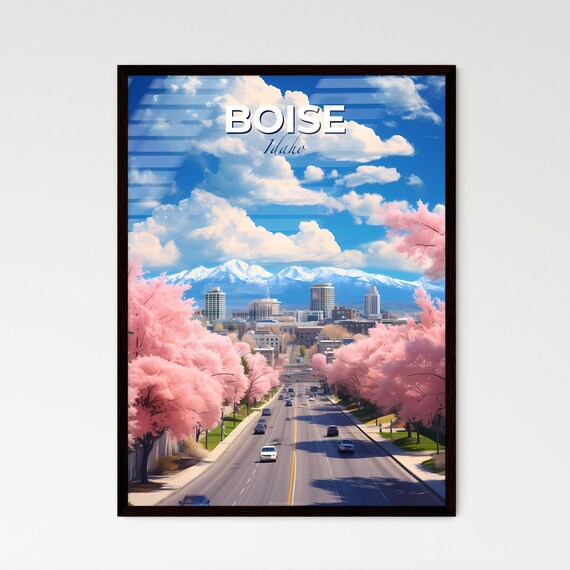 Boise Idaho Spring Blossom Street Scene Skyline Travel Art Poster