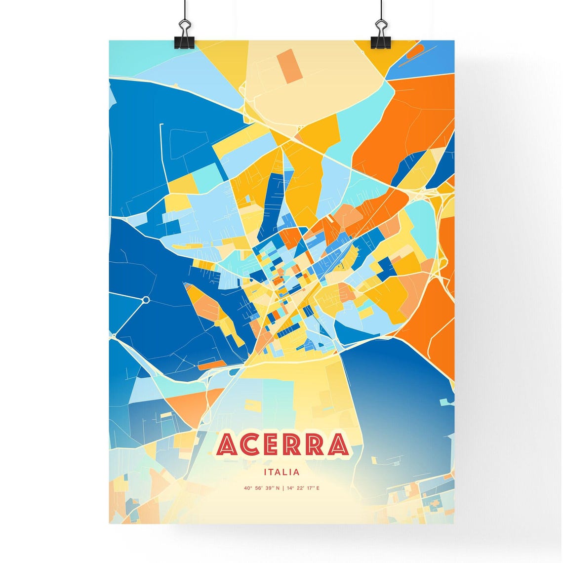 Acerra Italy Modern Colorful Abstract City Map Blue Orange Poster - Image 3