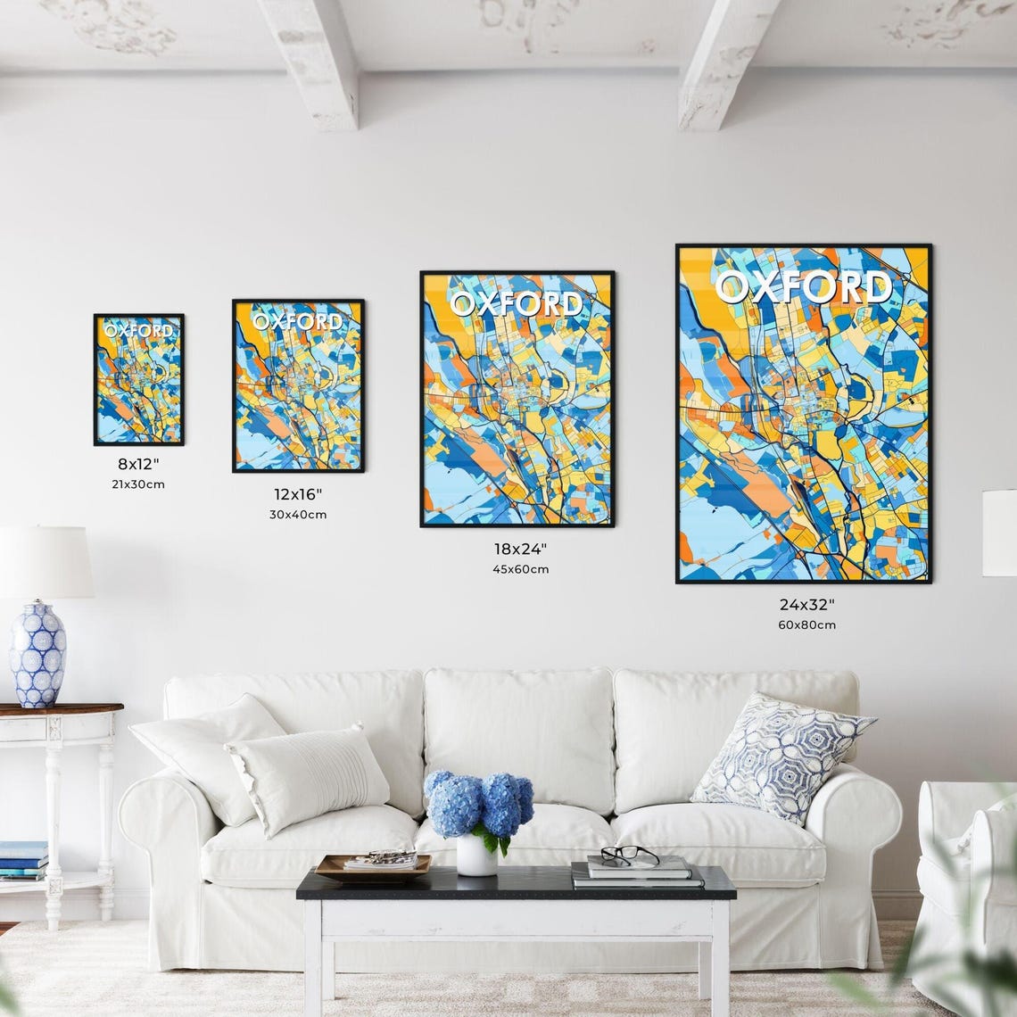 Oxford England Blue Orange City Map Poster Bold Modern Street Grid Art - Image 3